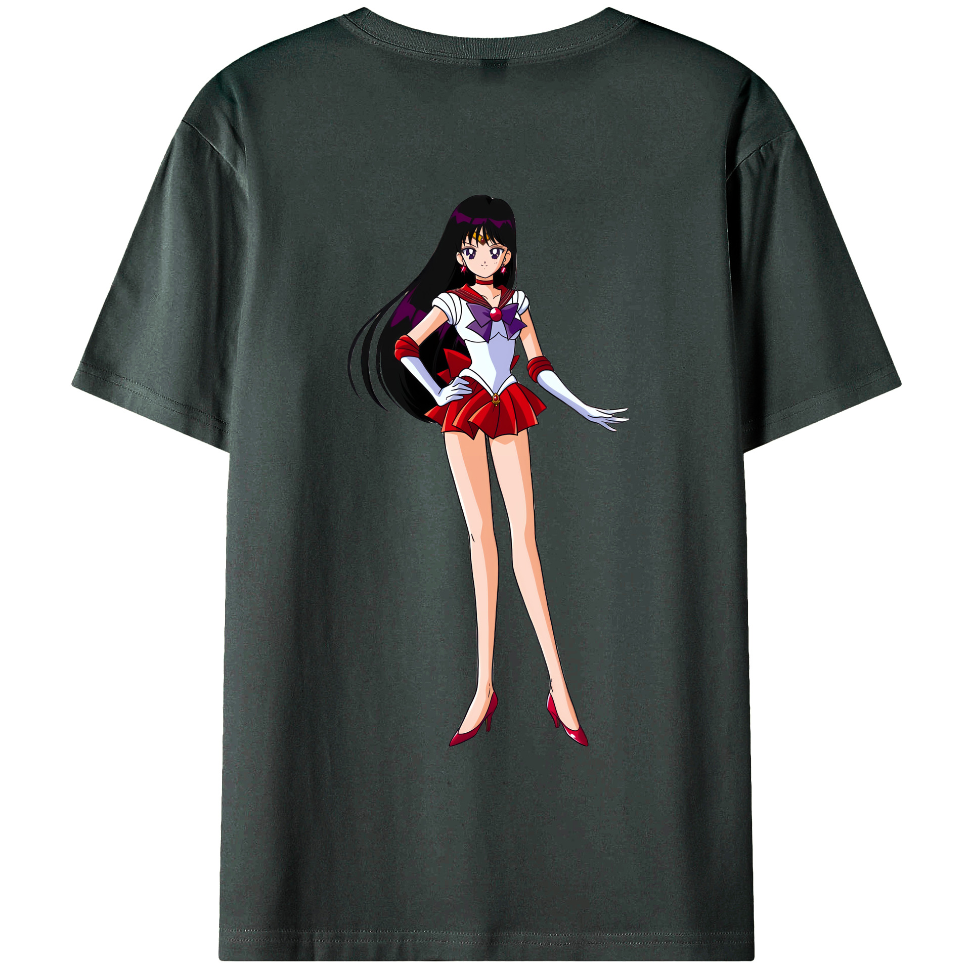 （画像用） 美少女戦士セーラームーン 火野レイ ひの レイ Sailor Moon Hino Rei （セーラーマーズ,Sailor Mars） 綿100％ メンズ半袖Tシャツ（バックプリント） 通気性